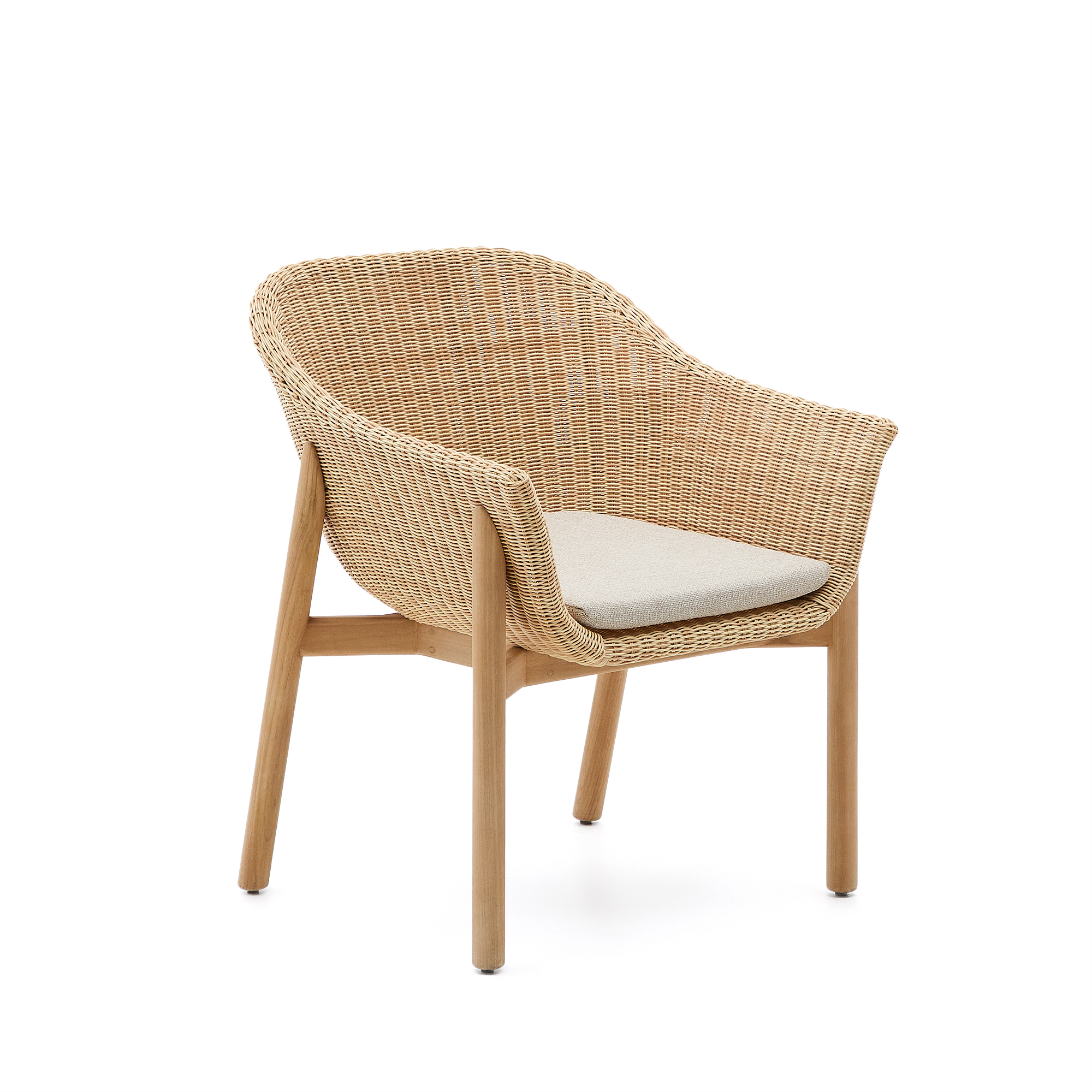 Beige Galea Udendørs Armlæn Hynde Syntetisk Rattan Teaktræ Kave Home Lænestol - 8447305007150