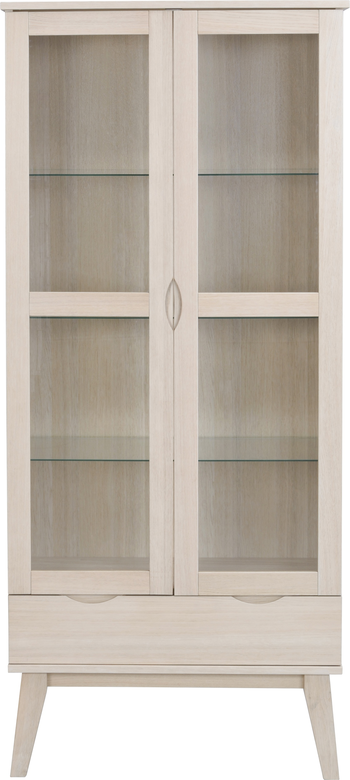 Hvid Filippa Kalket Egetræsfiner Soft Close Glasdøre Skuffe Tre Flytbare Hylder H185xb82xd40 Rowico Vitrineskab - 7340126547991