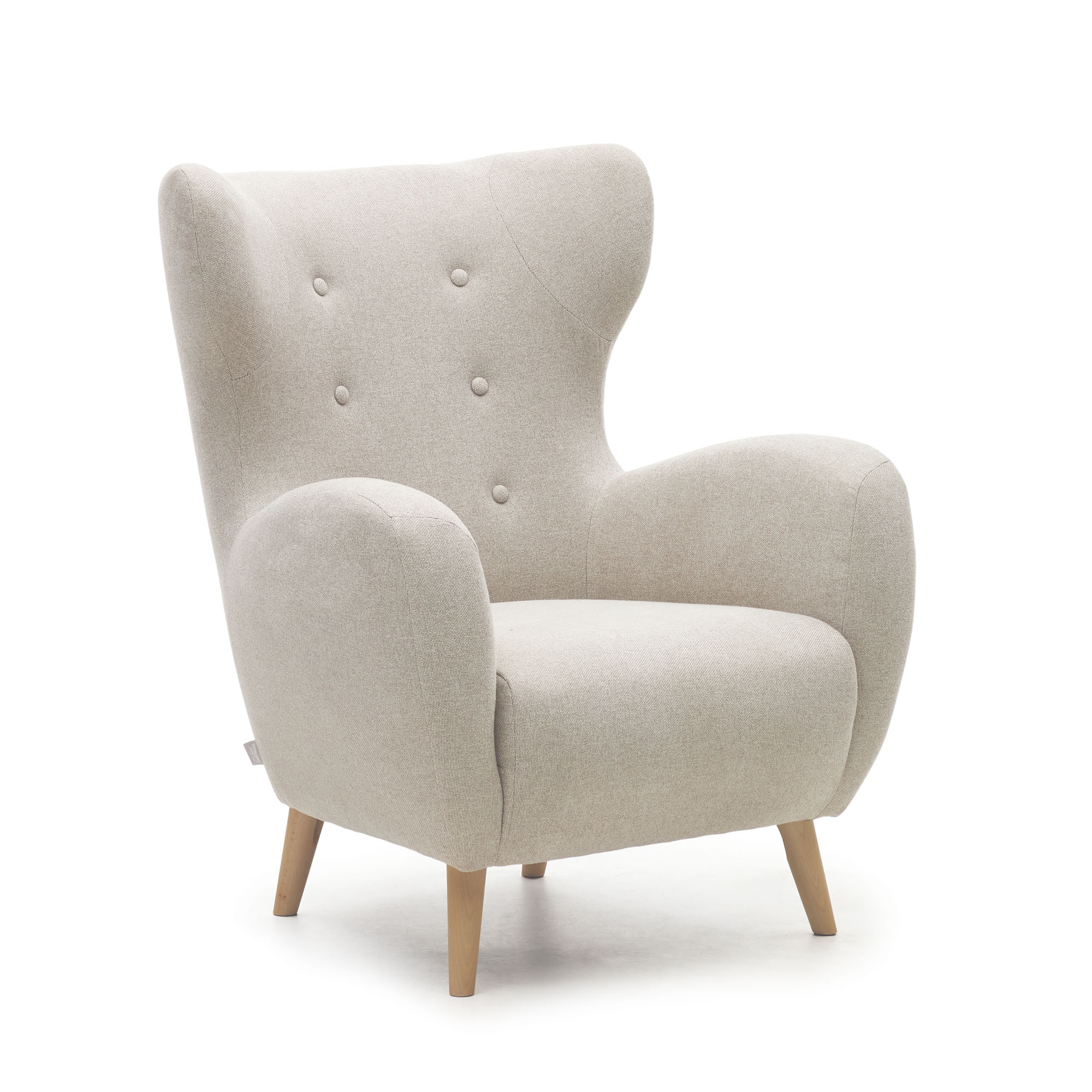 Beige Patio Armlæn Chenille Bøgetræ Kave Home Lænestol - 8433840765327