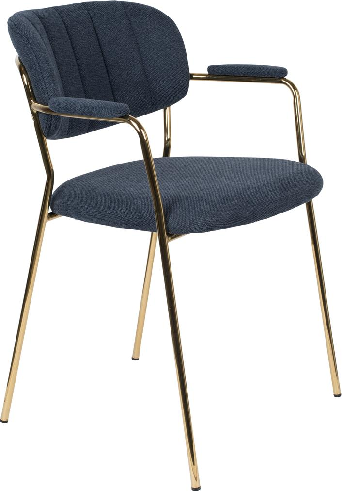 Hvid Spisebordsstol Med Armlæn Jolien Guld Mørkeblå Polstret Studio White Spisestol - 8718548053144
