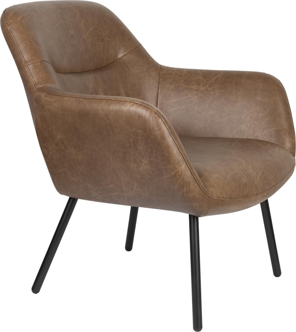 Hvid Loungestol Dude Mudderbrun Læder Med Stålramme Vintage Charme Studio White Lænestol - 8718548082915