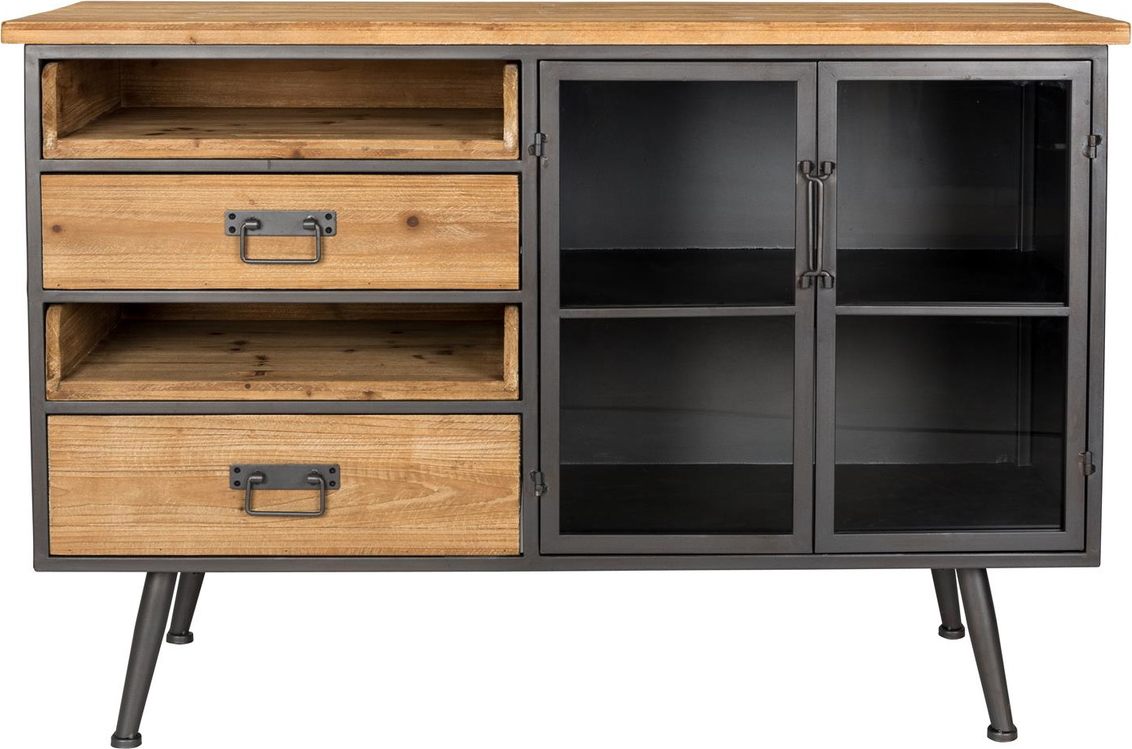 Hvid Damian Antracit Grantræ Pulverlakeret Jern 113x40x75 Skuffer Industrielt Design Studio White Skænk - 8718548038516
