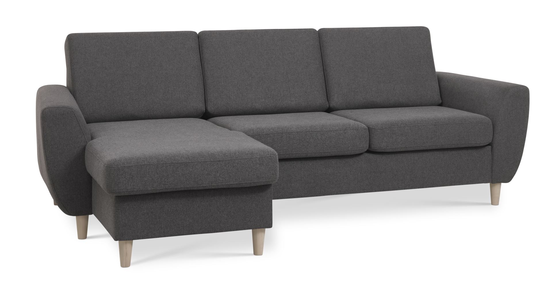 Wendy Set Chaiselong Antracitgrå Polyester Stof Natur Træ Lexpo Living Sofa - 5715249012695