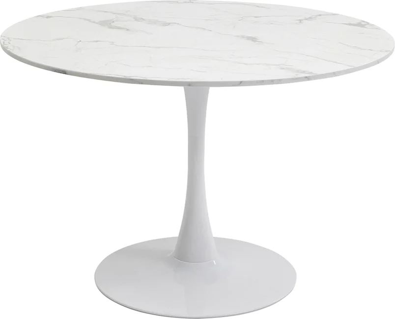 Hvid Schickeria Rund Marmorlook Laminat Stål Ø110 Kare Design Spisebord - 4025621870579