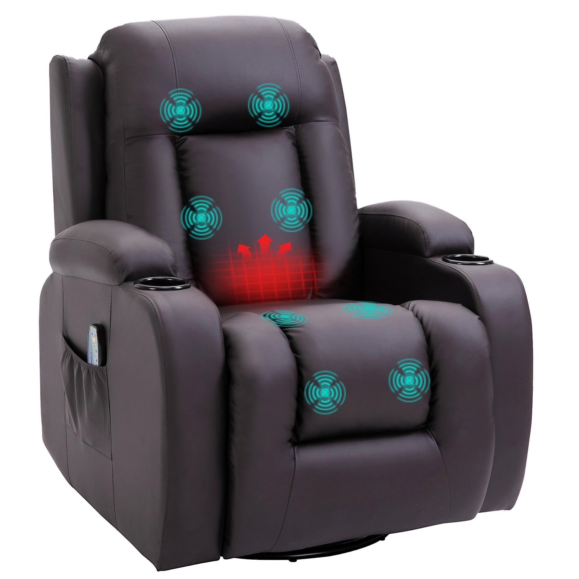 Massagestol Gyngefunktion Vibrationspunkter Inklusive Fjernbetjening Brun Aosom Lænestol - 4255633539267