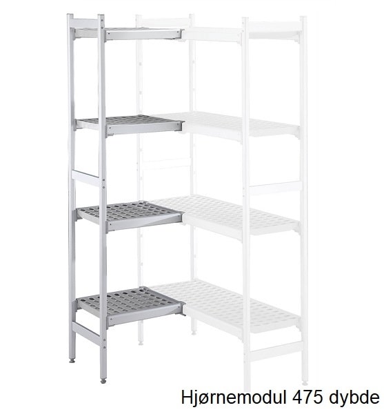 Alu Hjørnemodul Plasthylder 475mm 475x2376mm Gastroudstyr Reol - 137070