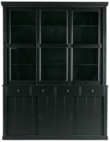 Sort Lagos Fyrretræ Glas H215 B166 D48 Rustik Woood Vitrineskab