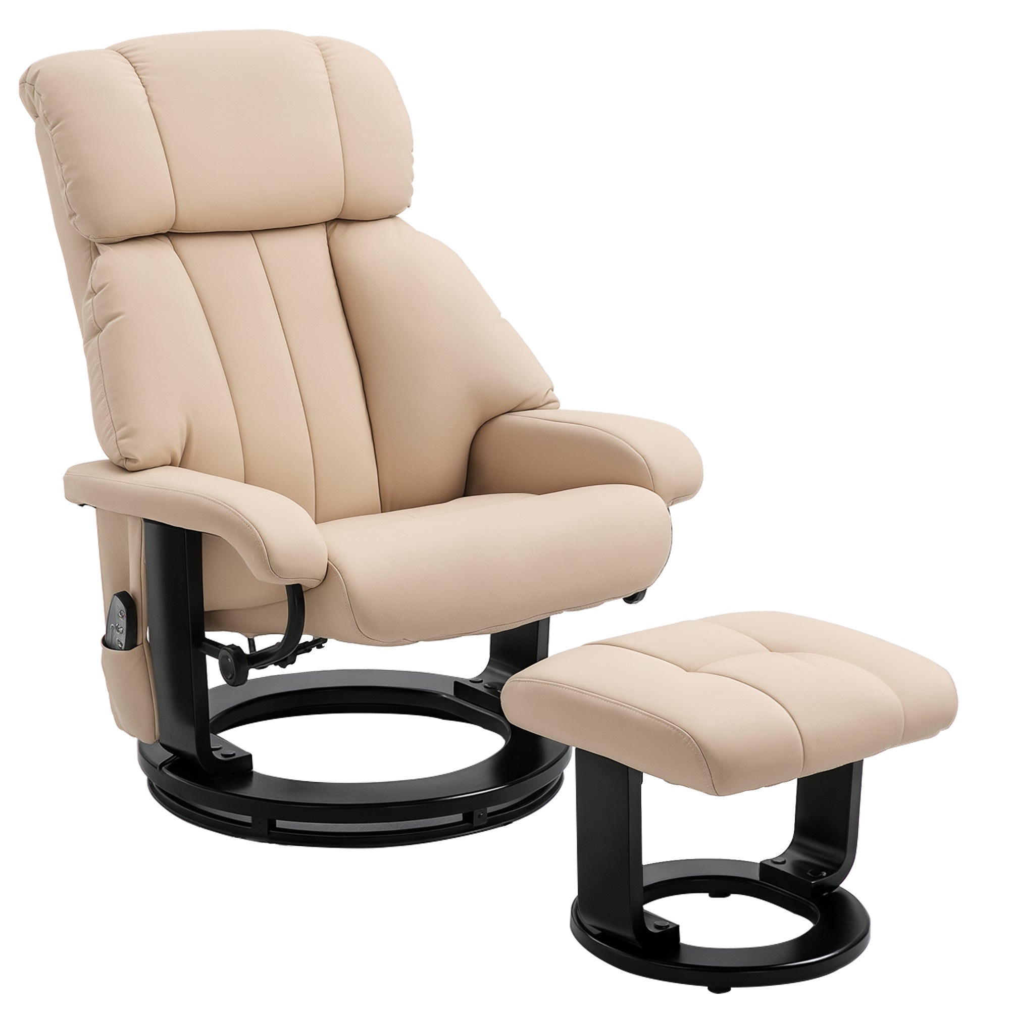 Hvid Afslappende Med Skammel Drejelig Stol Med Massagefunktion Lænefunktion Massagestol Med Fjernbetjening Sidelomme Kunstlæder Til Stue Creme Aosom Lænestol - 4251774921039