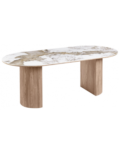 Ovalt Mdf Keramik 210 100 Brun Beige Marmoriseret Spisebord