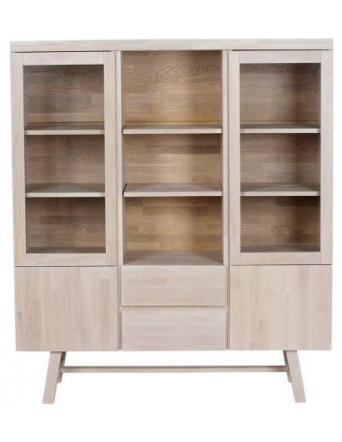 Hvid Rowico Brooklyn Egetræ Glas H150 B130 White Wash Rowico Home Vitrineskab