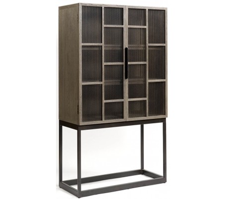 Egetræ Metal H175 Antik Sort Gråbejset Vitrineskab